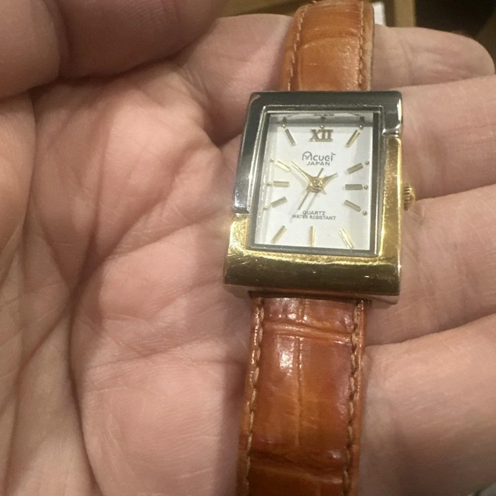 Working VTG ACUET Two‎ Tone Face Ladies Watch Brown Band New Battery 21mm Fit 7